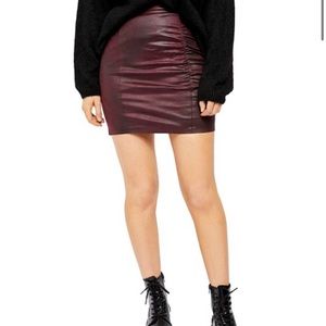 Free People Rumi Ruched Faux Leather Mini Skirt